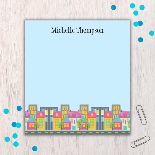Whimsical City Scene Real Estate Agent Notepad ノートパッド