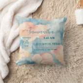 Whimsical Clouds Baby Girl Custom Birth Stats クッション (ブランケット)