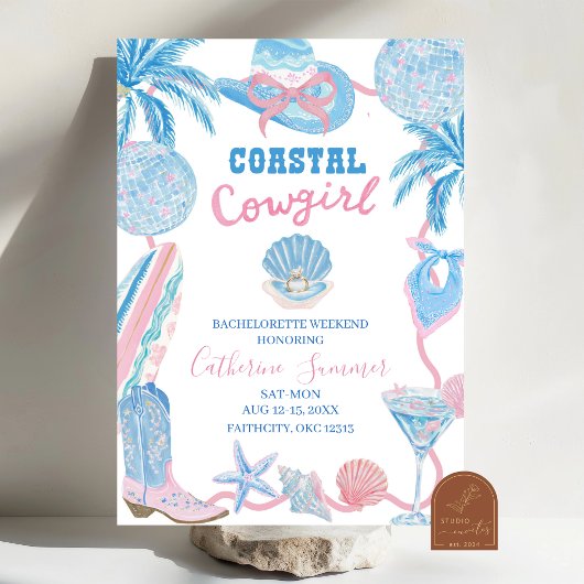 Whimsical Coastal Cowgirl Bachelorette Weekend Inv 招待状