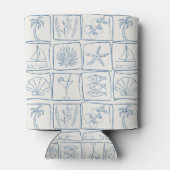 Whimsical Coastal Mediterranean Tile Linen Cobalt 缶クーラー (裏面)