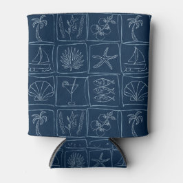 Whimsical Coastal Mediterranean Tile Nautical Navy 缶クーラー