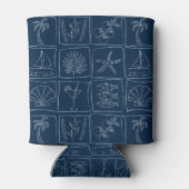 Whimsical Coastal Mediterranean Tile Nautical Navy 缶クーラー (裏面)