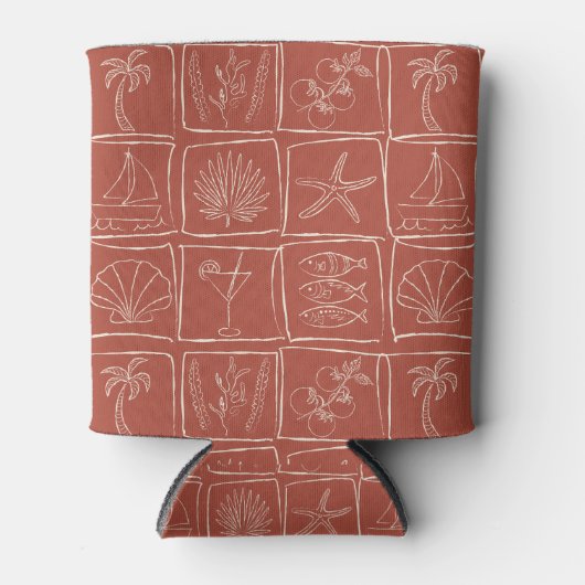 Whimsical Coastal Mediterranean Tile Terracotta 缶クーラー (正面)