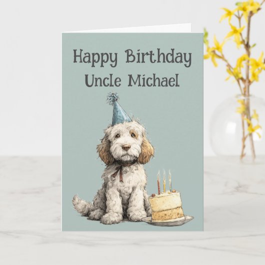 Whimsical Cockapoo Dog Birthday Card カード (黄色い花)