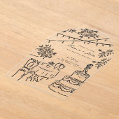 Whimsical Cocktail Hand Drawn Wedding Invitation アクリル招待状 (レイダウン)