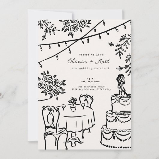 Whimsical Cocktail Minimalist Wedding Invitation 招待状 (正面)
