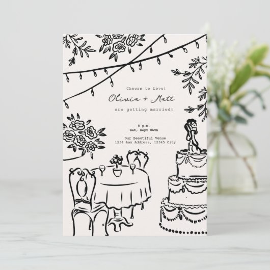 Whimsical Cocktail Minimalist Wedding Invitation 招待状 (スタンド正面)