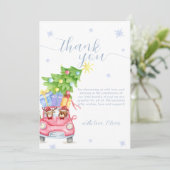 Whimsical Cold Outside Reindeer Bear Baby Shower  サンキューカード (スタンド正面)