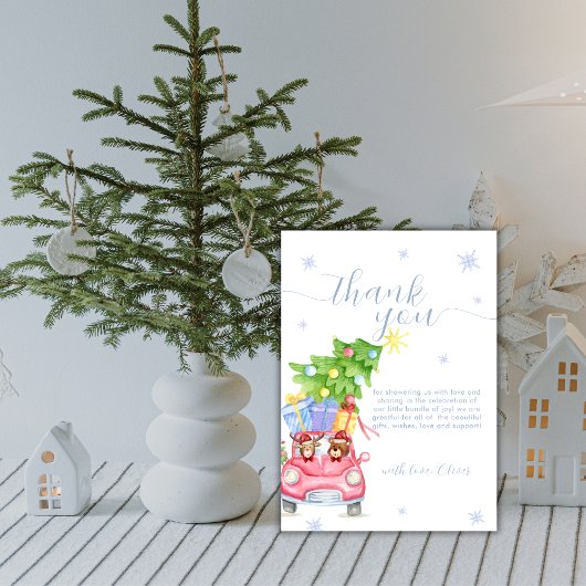 Whimsical Cold Outside Reindeer Bear Baby Shower  サンキューカード