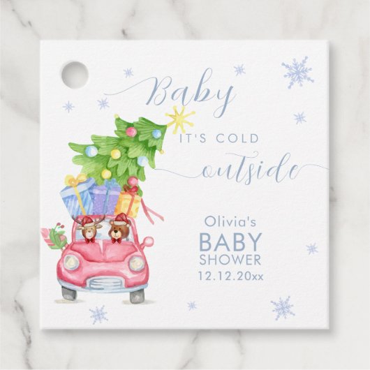 Whimsical Cold Outside Reindeer Bear Baby Shower  フェイバータグ (正面)