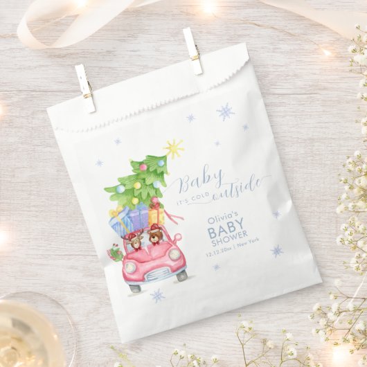Whimsical Cold Outside Reindeer Bear Baby Shower  フェイバーバッグ (クリップ留めされた状態)