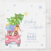Whimsical Cold Outside Reindeer Bear Baby Shower  ワインラベル (シングルラベル)
