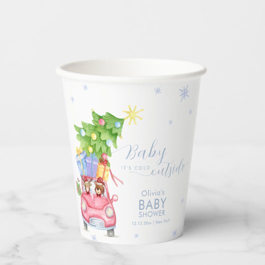 Whimsical Cold Outside Reindeer Bear Baby Shower 紙コップ (正面)