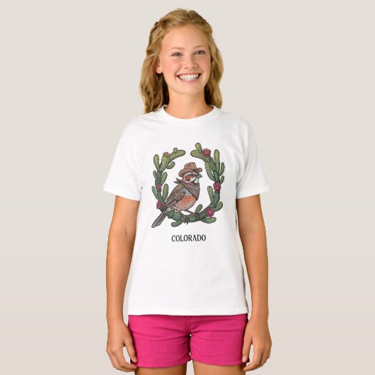 Whimsical Colorado Lark Bunting Bird Tシャツ (正面フル)