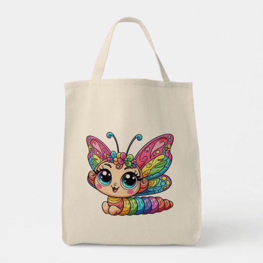 🦋Whimsical Colorful Butterfly Larva Kids Tote Bag トートバッグ (裏面)