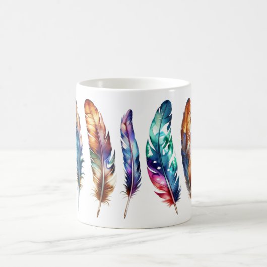 Whimsical Colorful Feather Art - Boho Graphic Tea コーヒーマグカップ (中央)