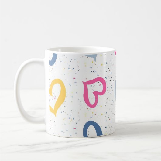 Whimsical Colorful Hearts & Speckled Coffee Mug コーヒーマグカップ (左)