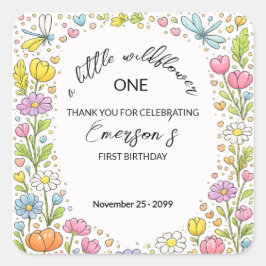 Whimsical Colorful Little Wildflower 1st Birthday  スクエアシール