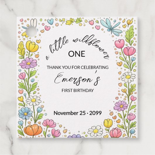 Whimsical Colorful Little Wildflower 1st Birthday  フェイバータグ (正面)