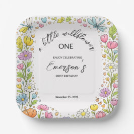 Whimsical Colorful Little Wildflower 1st Birthday  ペーパープレート