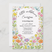 Whimsical Colorful Little Wildflower 1st Birthday  招待状 (正面)