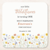 Whimsical Colorful Wildflower 1st Birthday Party スクエアペーパーコースター (正面)