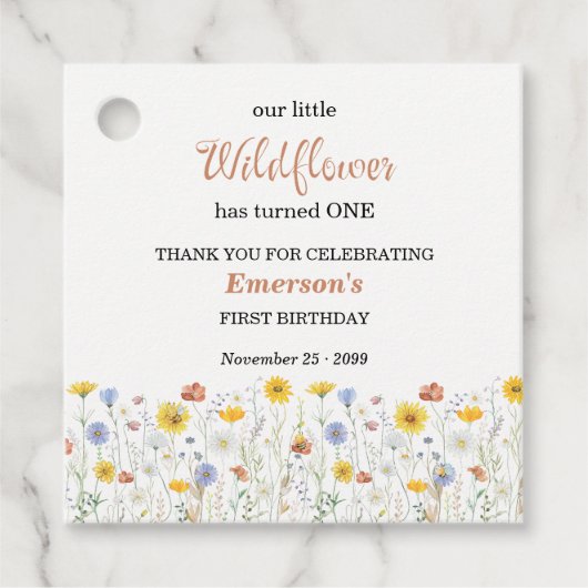 Whimsical Colorful Wildflower 1st Birthday Party フェイバータグ (正面)