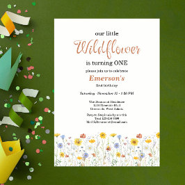 Whimsical Colorful Wildflower 1st Birthday Party 招待状