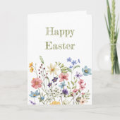 Whimsical Colorful Wildflower Bloom Happy Easter シーズンカード (正面)