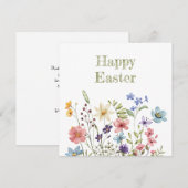 Whimsical Colorful Wildflower Bloom Happy Easter シーズンカード (正面/裏面)