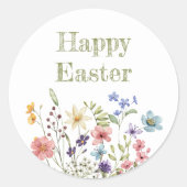 Whimsical Colorful Wildflower Bloom Happy Easter ラウンドシール (正面)
