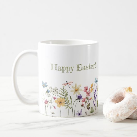 Whimsical Colorful Wildflower Bloom Spring Easter コーヒーマグカップ (ドーナツ)