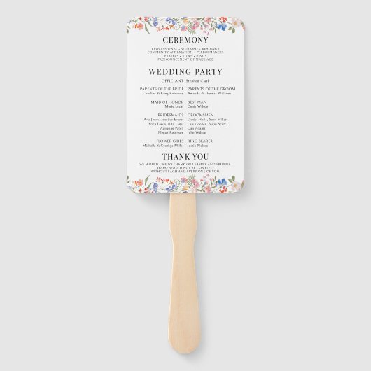 Whimsical Colorful Wildflower Wedding Program ハンドファン (裏面)