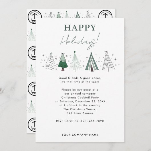 Whimsical Company Christmas Party Business Logo 招待状 (正面/裏面)