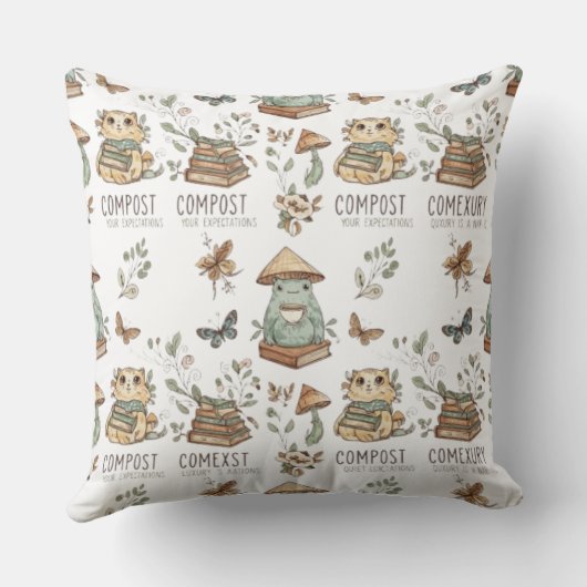 Whimsical "Compost Your Expectations" Frog & Cat P クッション (裏面)
