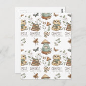 Whimsical "Compost Your Expectations" Frog & Cat P ポストカード (正面/裏面)