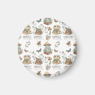 Whimsical "Compost Your Expectations" Frog & Cat P マグネット