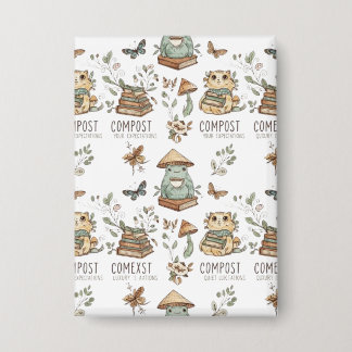 Whimsical "Compost Your Expectations" Frog & Cat P 缶バッジ