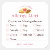 Whimsical Cookies Pink Allergy Alert スクエアシール (正面)