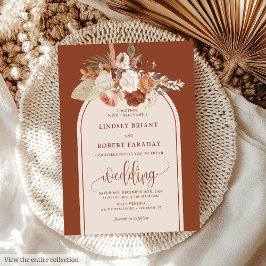 Whimsical Copper Pampas Grass Boho Wedding Invite 招待状
