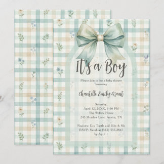 Whimsical Coquette Blue Gingham Baby Shower TMF26 招待状
