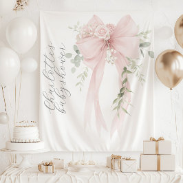 Whimsical Coquette Bow Script Baby Shower タペストリー