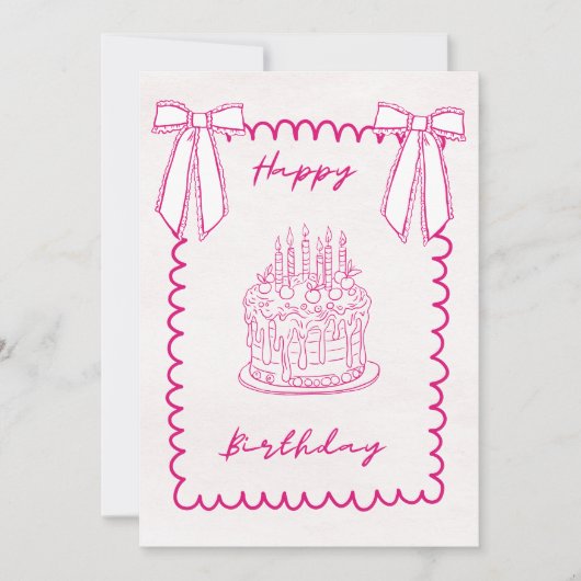 Whimsical Coquette Pink Birthday Card シーズンカード (正面)