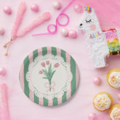 Whimsical Coquette Pink Bow Vintage Tulip ペーパープレート (パーティー)