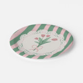 Whimsical Coquette Pink Bow Vintage Tulip ペーパープレート (アングル)