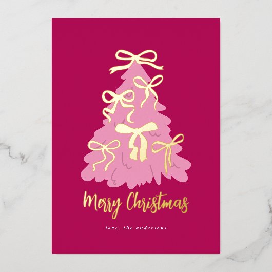 Whimsical Coquette Ribbons Foil Christmas Card 箔シーズンカード (正面)