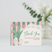 Whimsical Coquette Tulip & Bow Custom Thank You ポストカード (スタンド正面)