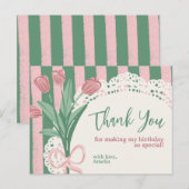 Whimsical Coquette Tulip & Bow Custom Thank You ポストカード (正面/裏面)