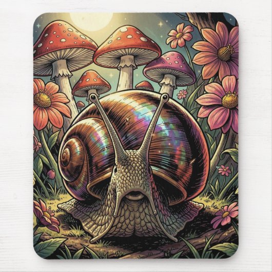 Whimsical Cosmic Snail & Mushroom Garden   マウスパッド (正面)