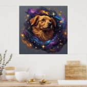 Whimsical Cosmosによるゴールデンレトリバー ポスター (キッチン)